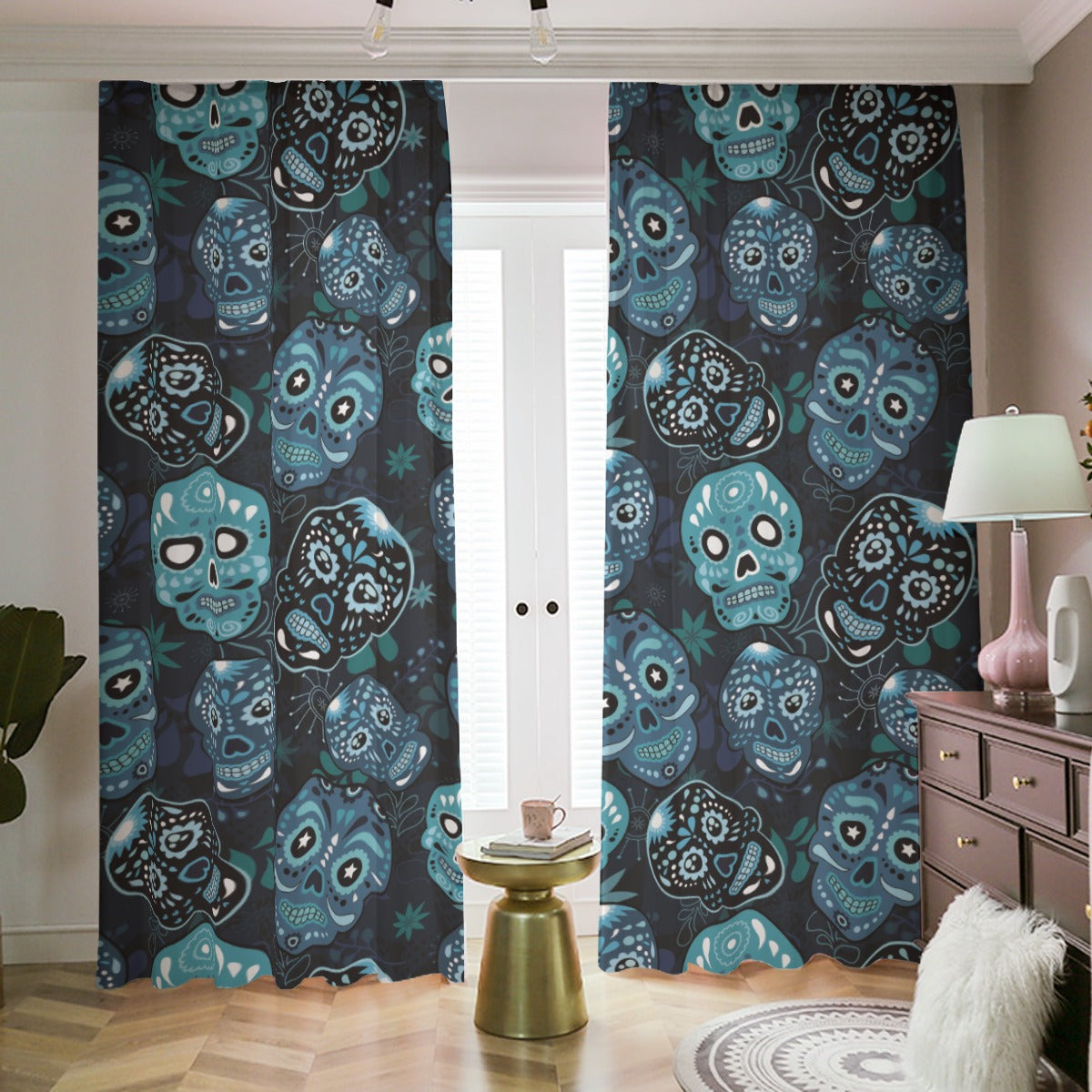 Dia de los muertos sugar skull window curtain Blackout Curtains with Hooks | 265(gsm)