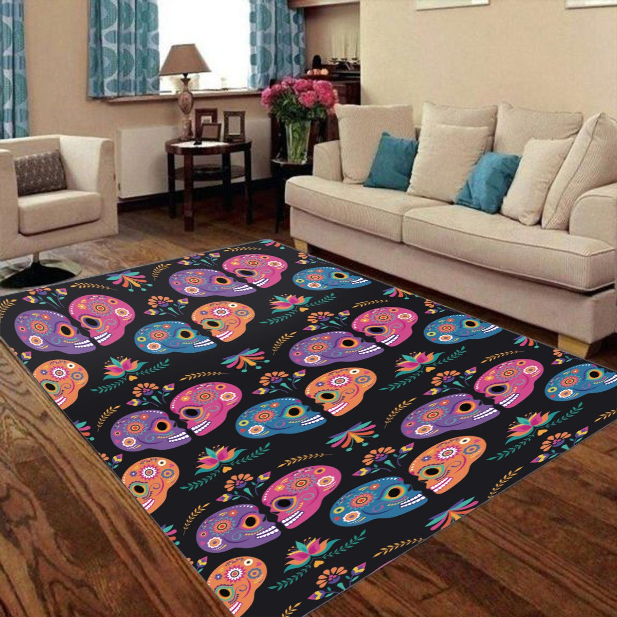 Sugar skull love couple heart Foldable Rectangular Floor Mat