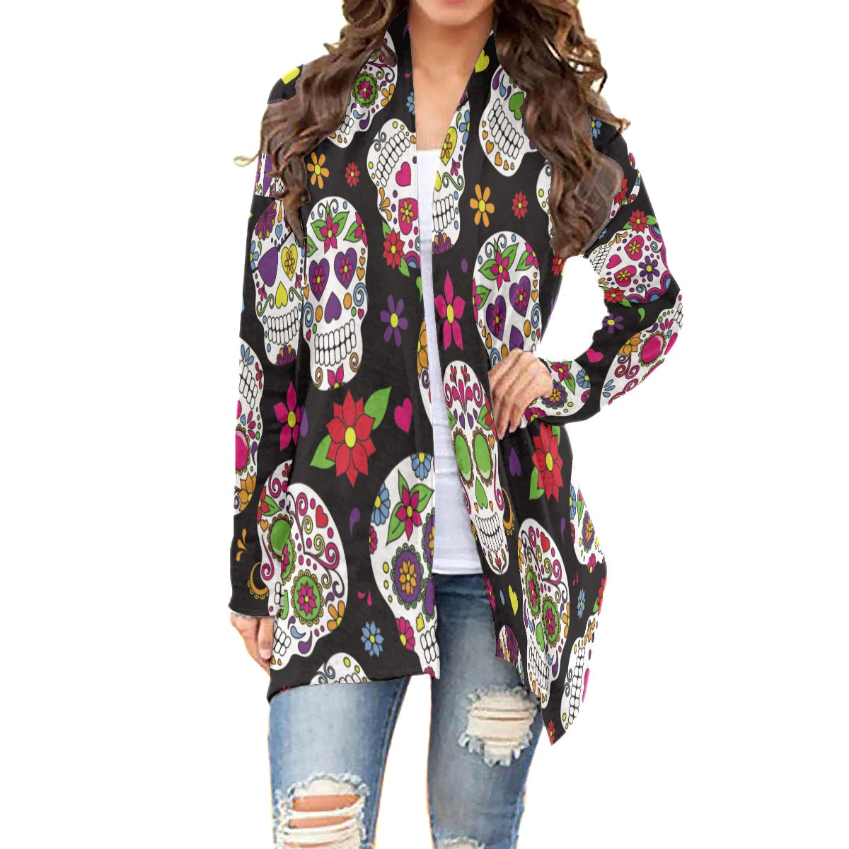 Sugar skull cinco de mayo Women's Cardigan With Long Sleeve