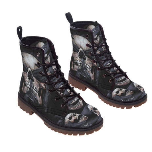 No see no hear no speak evils skull skeleton Women's Martin Short Boots