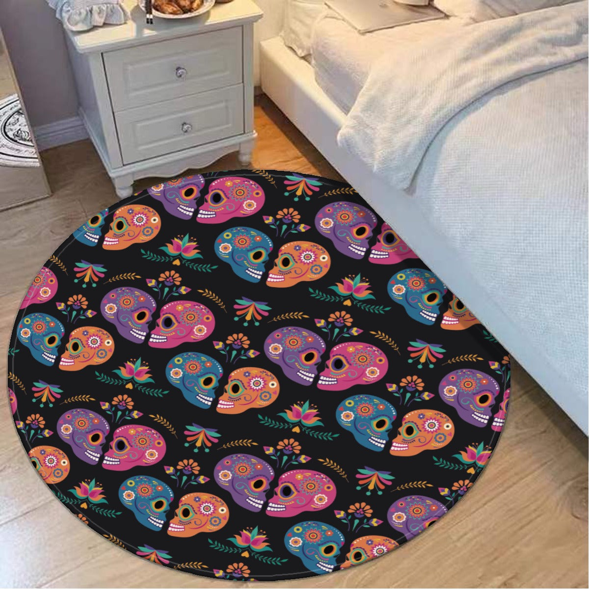 Sugar skull love couple heart Foldable round mat