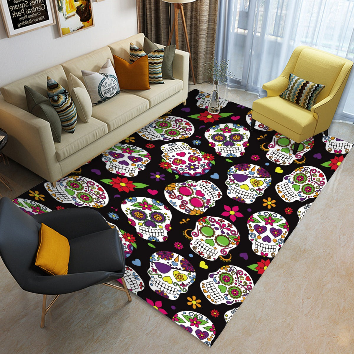 Dia de los muertos sugar skull pattern Foldable Rectangular Floor Mat