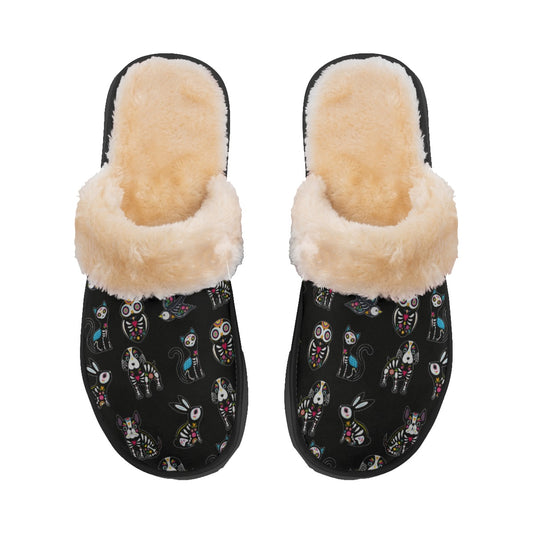 Dia de los muertos sugar skull Women's Home Plush Slippers