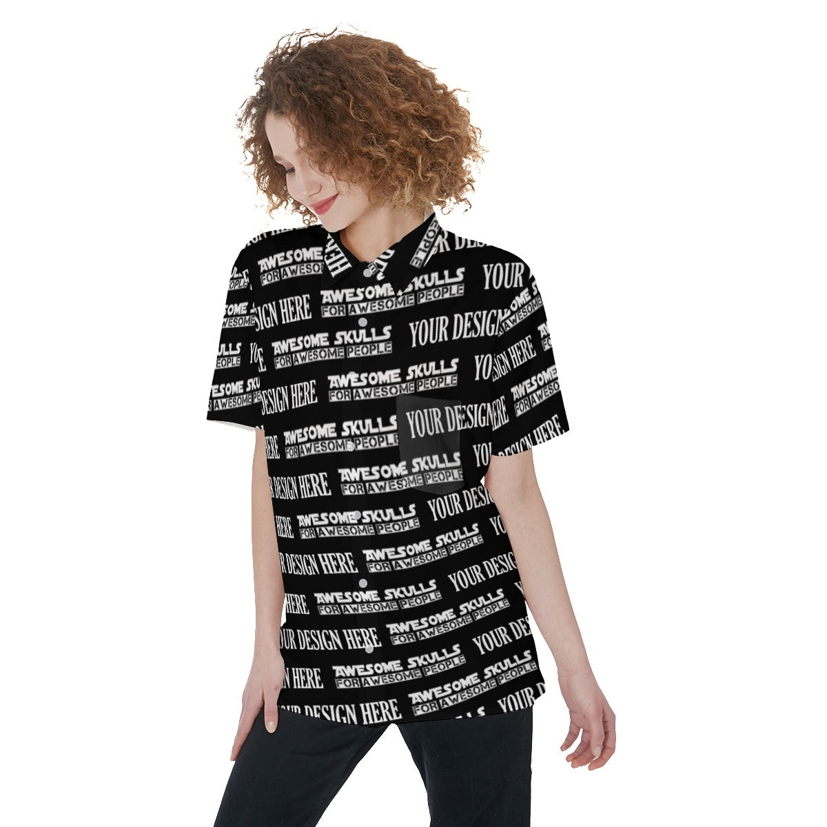 Custom print on demand pod Women's Shirts Short Sleeve Shirt With Pocket