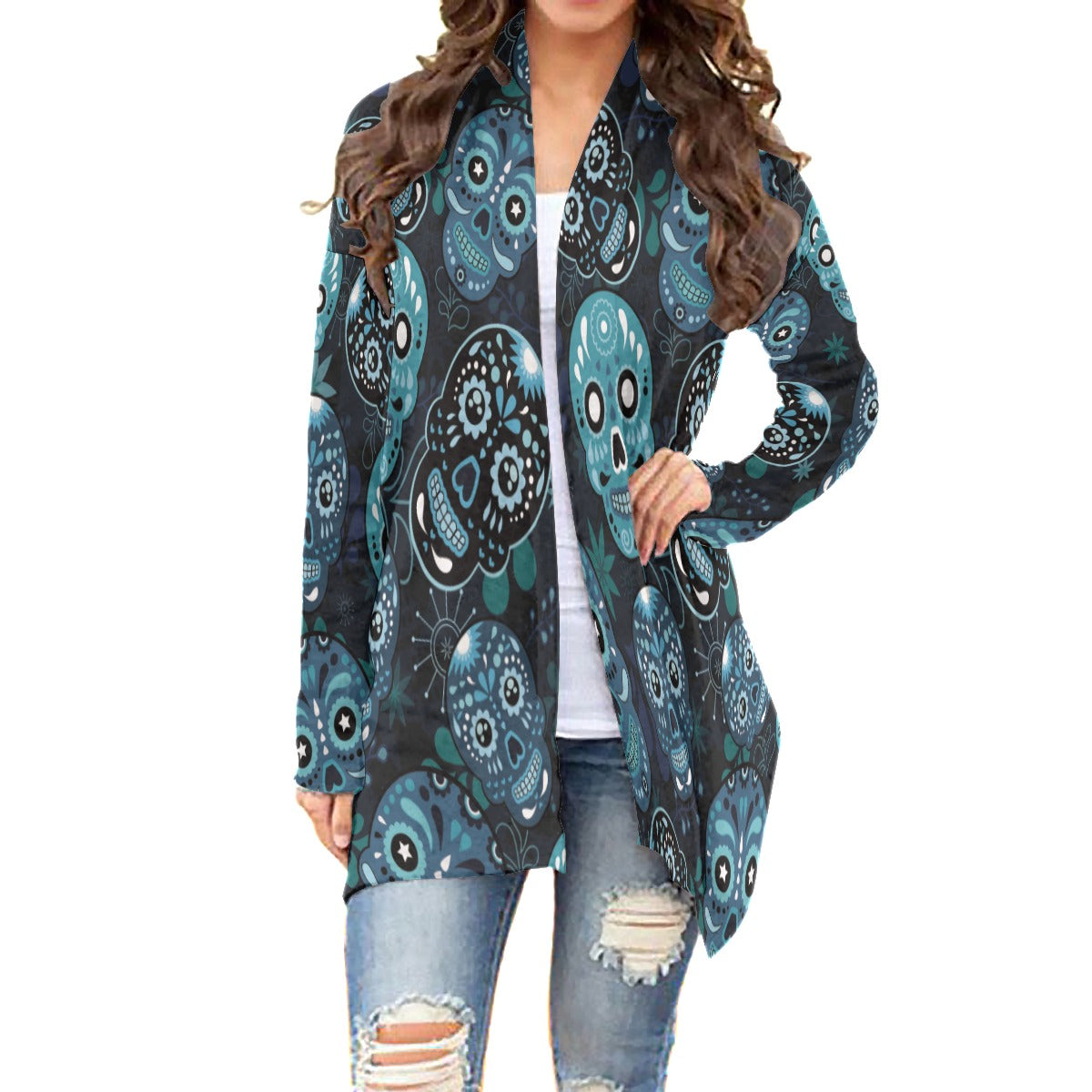 Dia de los muertos Calaveras skull Women's Cardigan With Long Sleeve