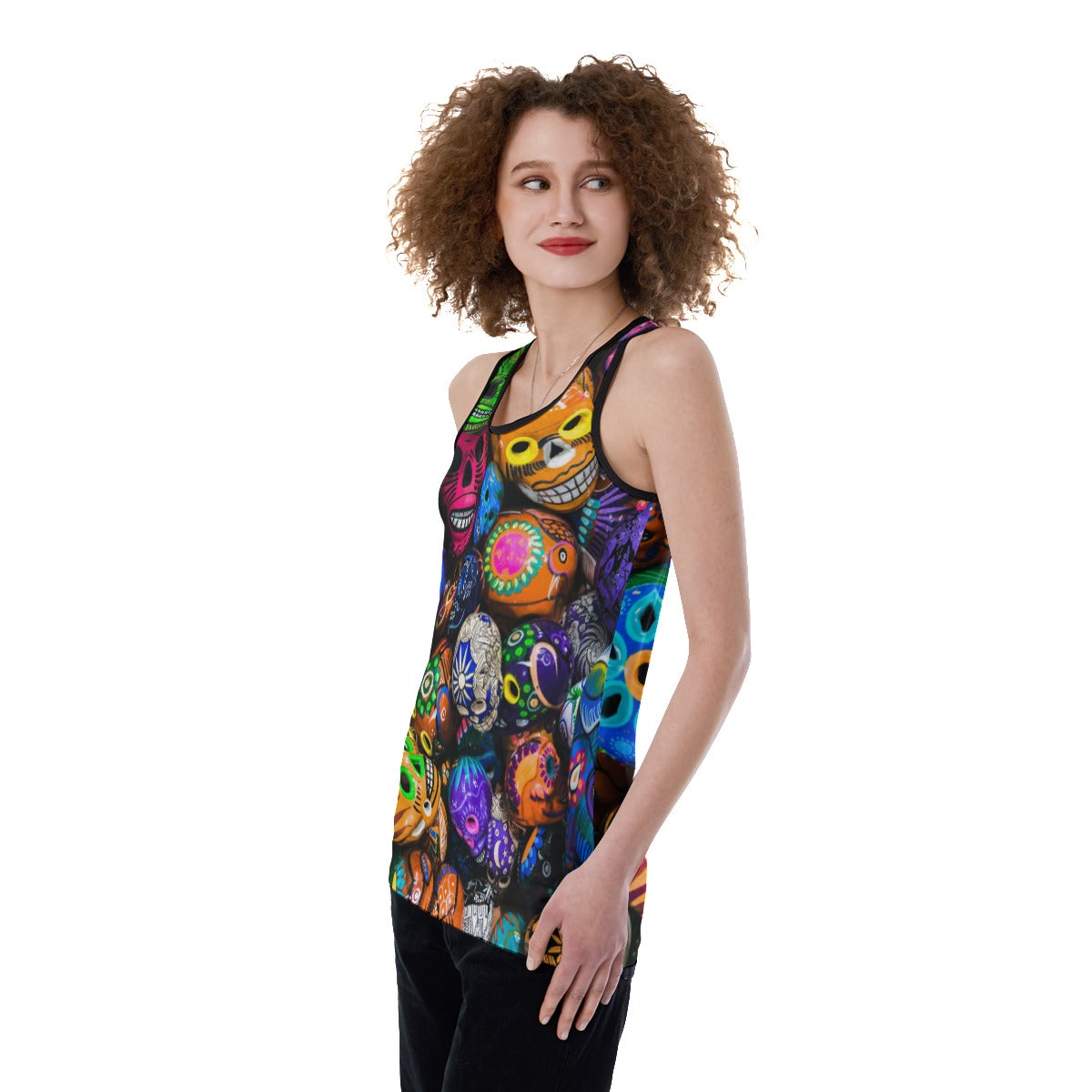 Dia de los muertos pattern Women's Back Hollow Tank Top