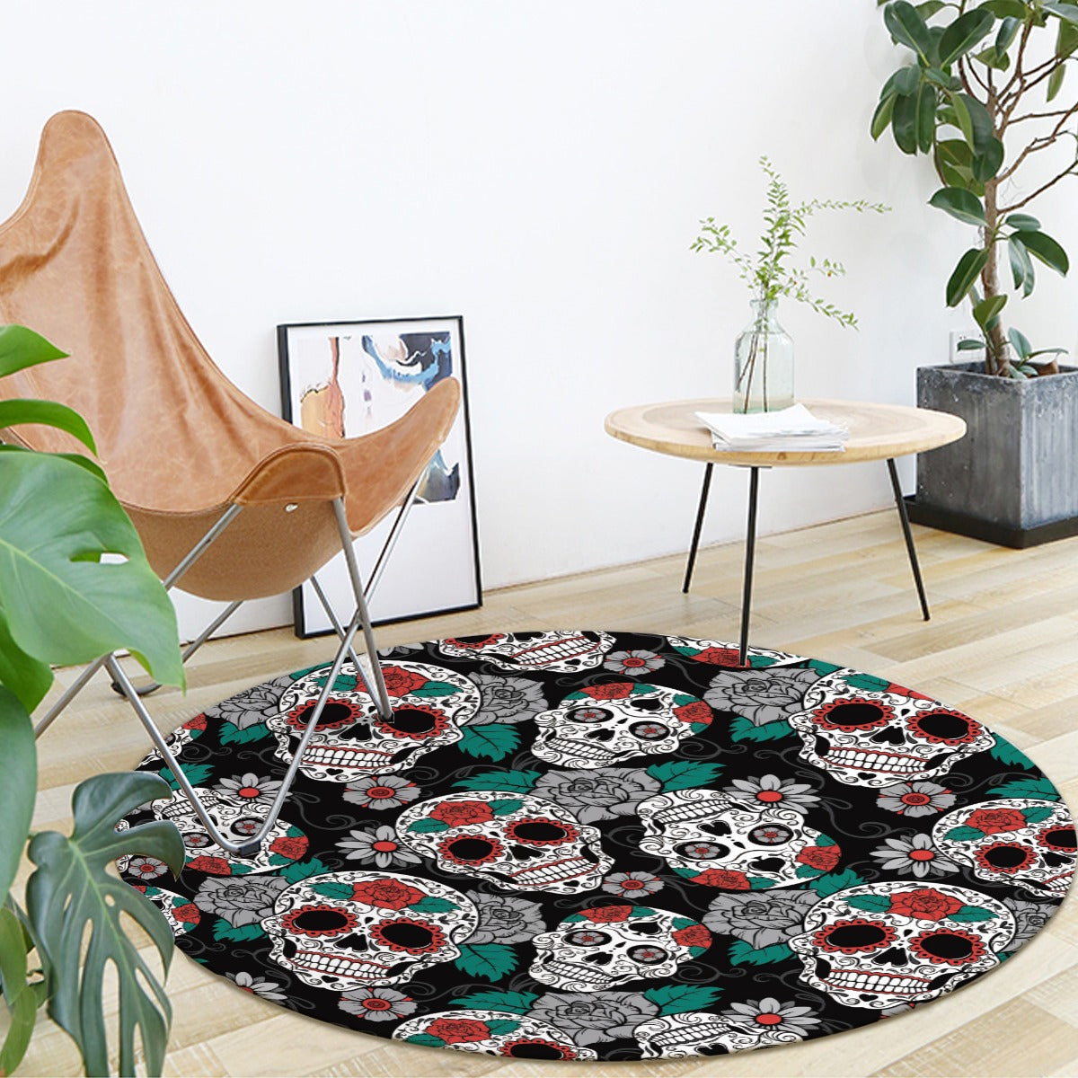 Floral sugar skull pattern Foldable round mat