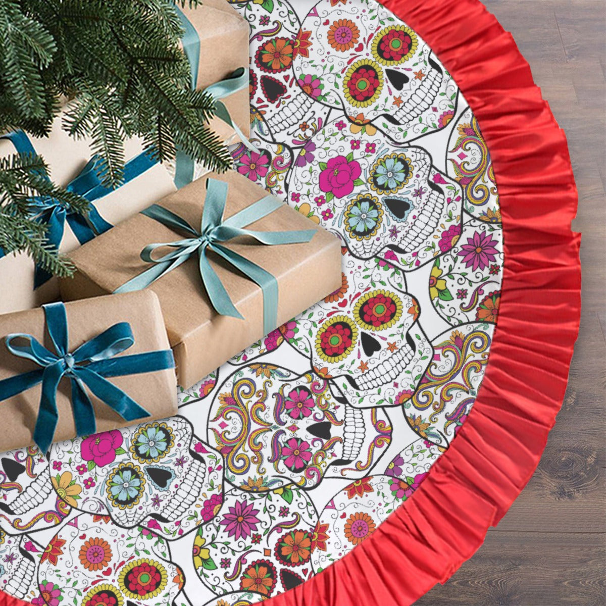 Day of the dead Red Christmas Tree Skirt