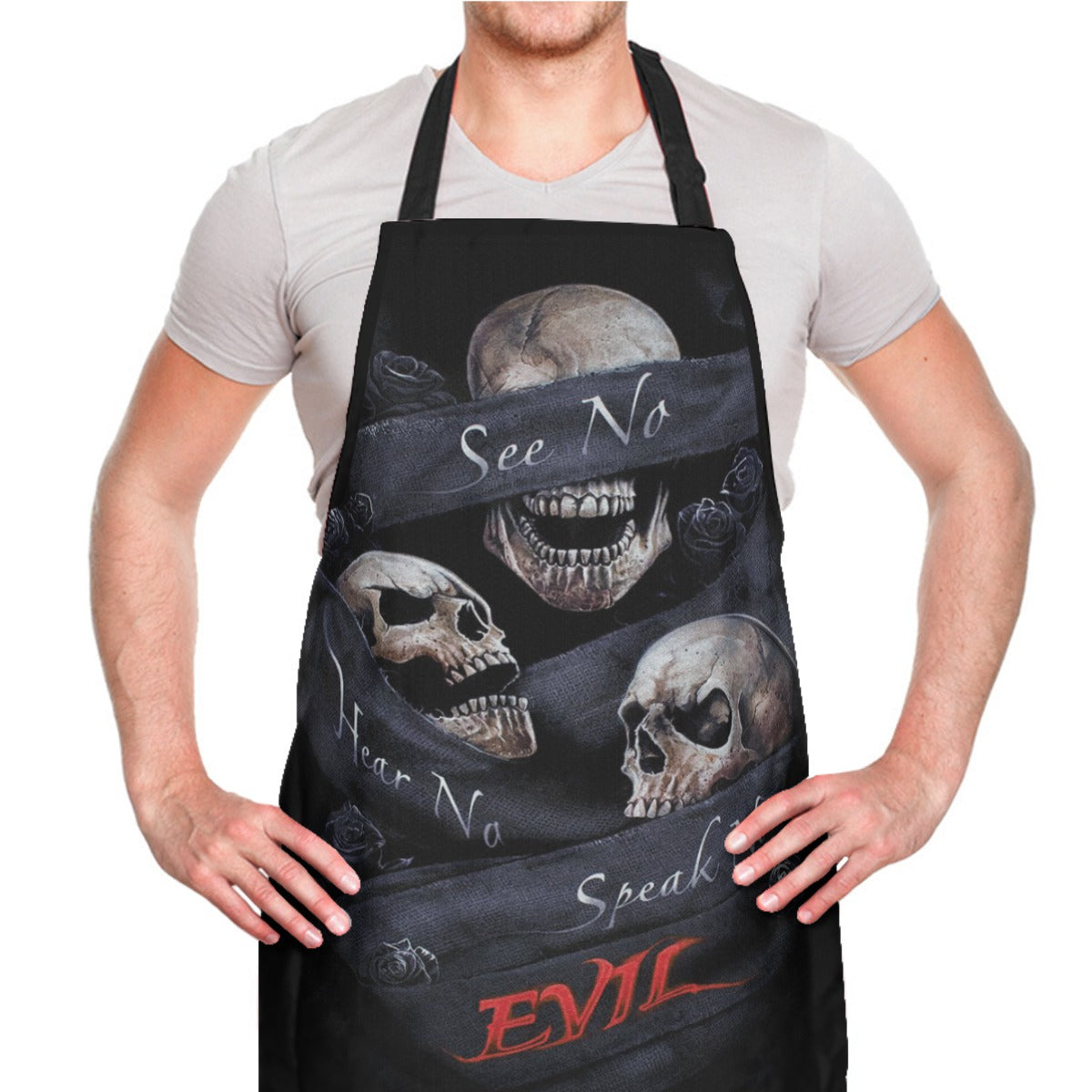 No see no hear no speak evils skull Adjustable Apron, skeleton Apron, gothic apron