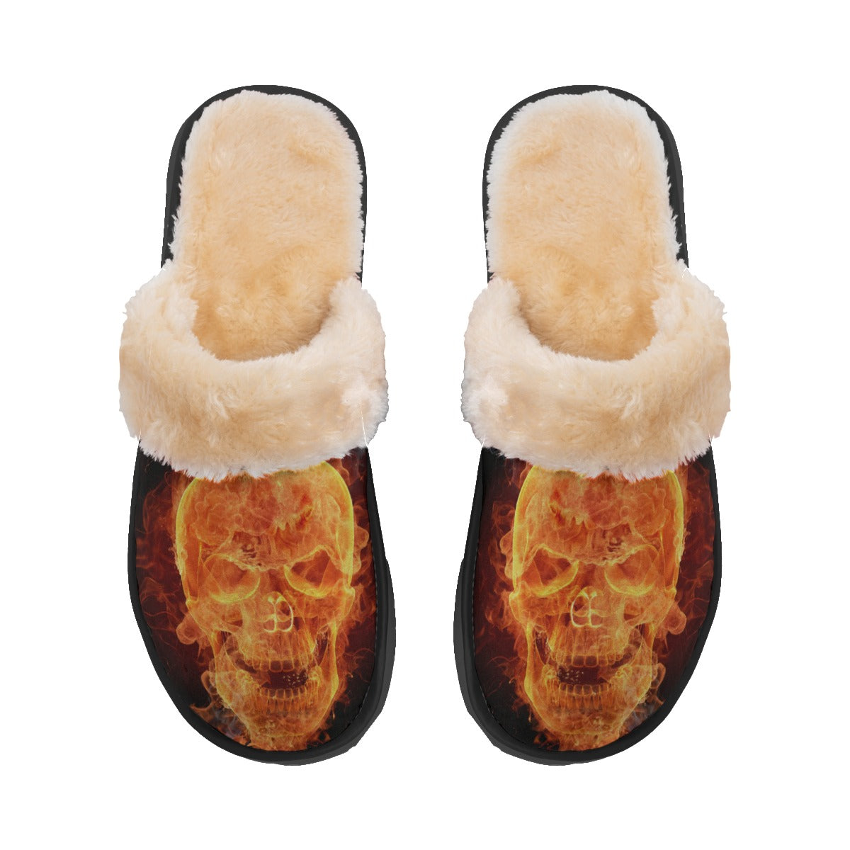 Flaming gothic Halloween skull Women's Home Plush Slippers