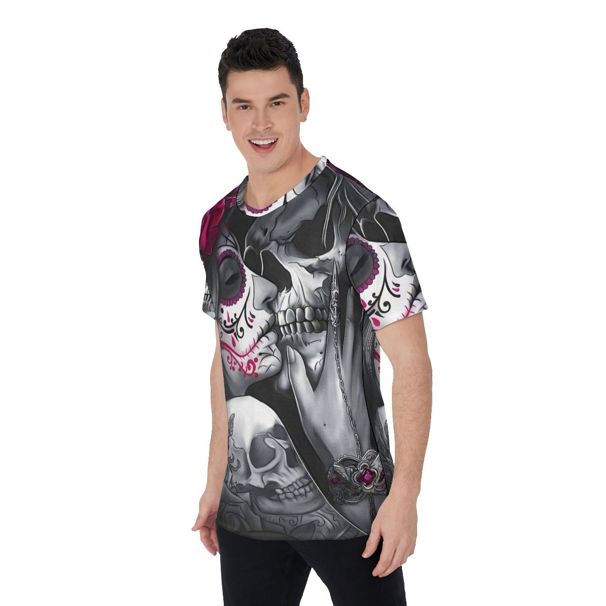 Grim reaper kiss sugar skull girl Men's O-Neck T-Shirt