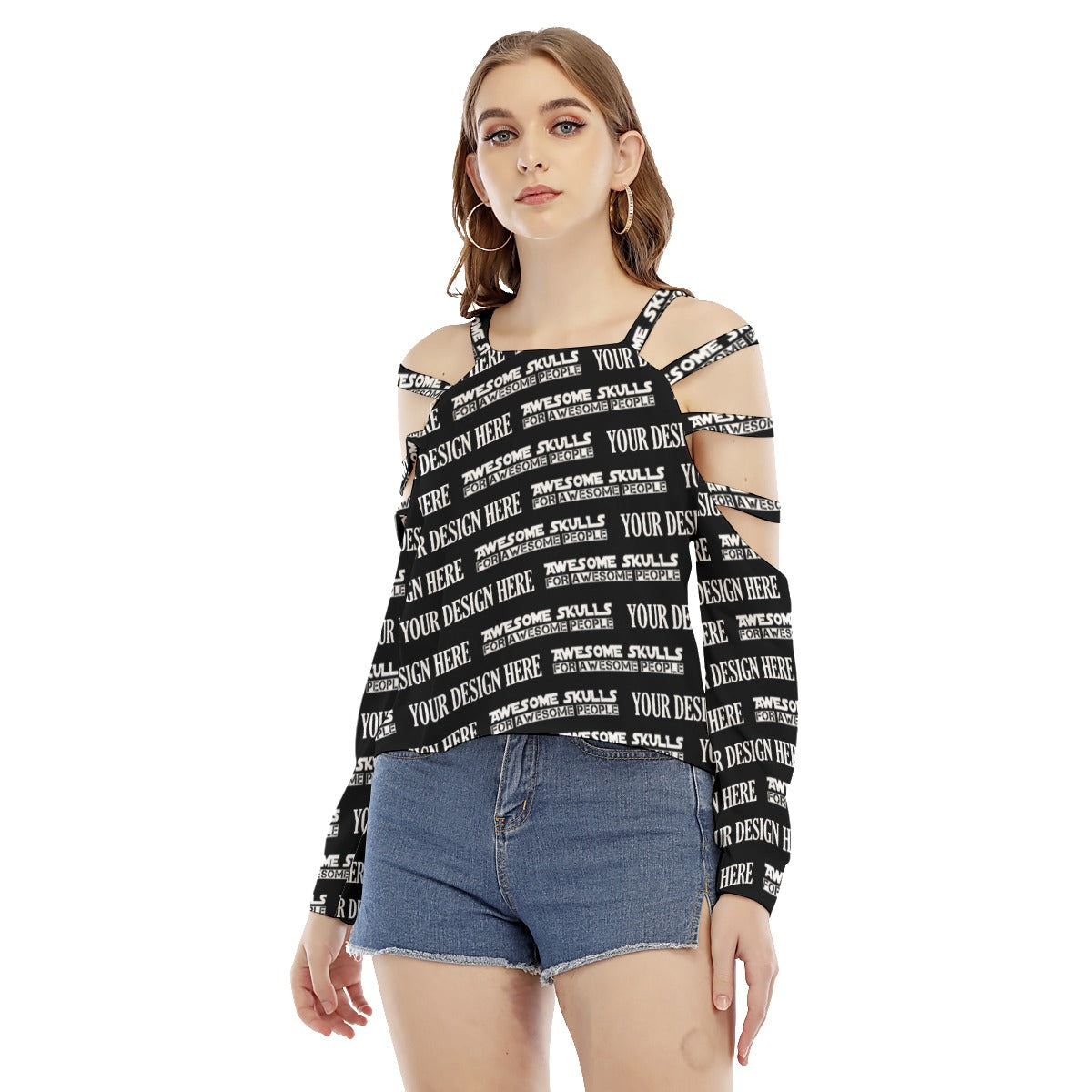 Custom print on demand pod Women's Hoodie Sweatshirt With Shoulder Hollow shoulder Strap