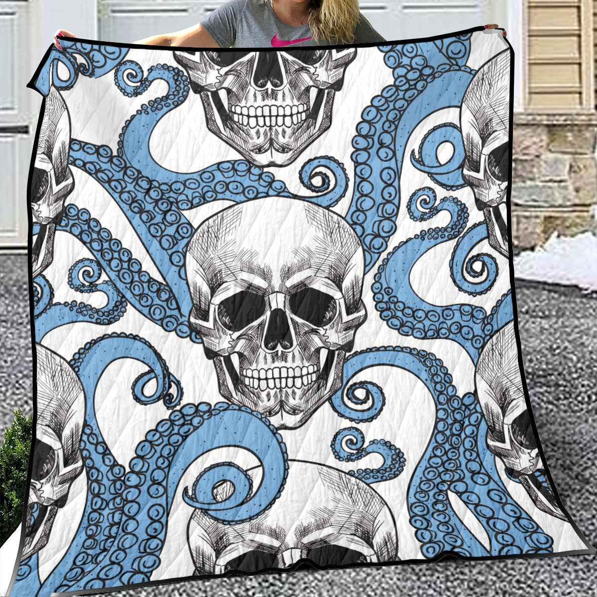 Gothic skull skeleton Halloween Household Lightweight & Breathable Quilt, Horror skull blanket