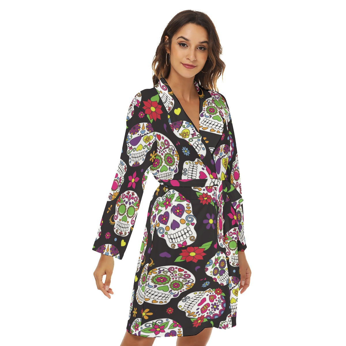 Dia de los muertos sugar skull Women's Robe, Gothic skull Halloween bath robe pijamas