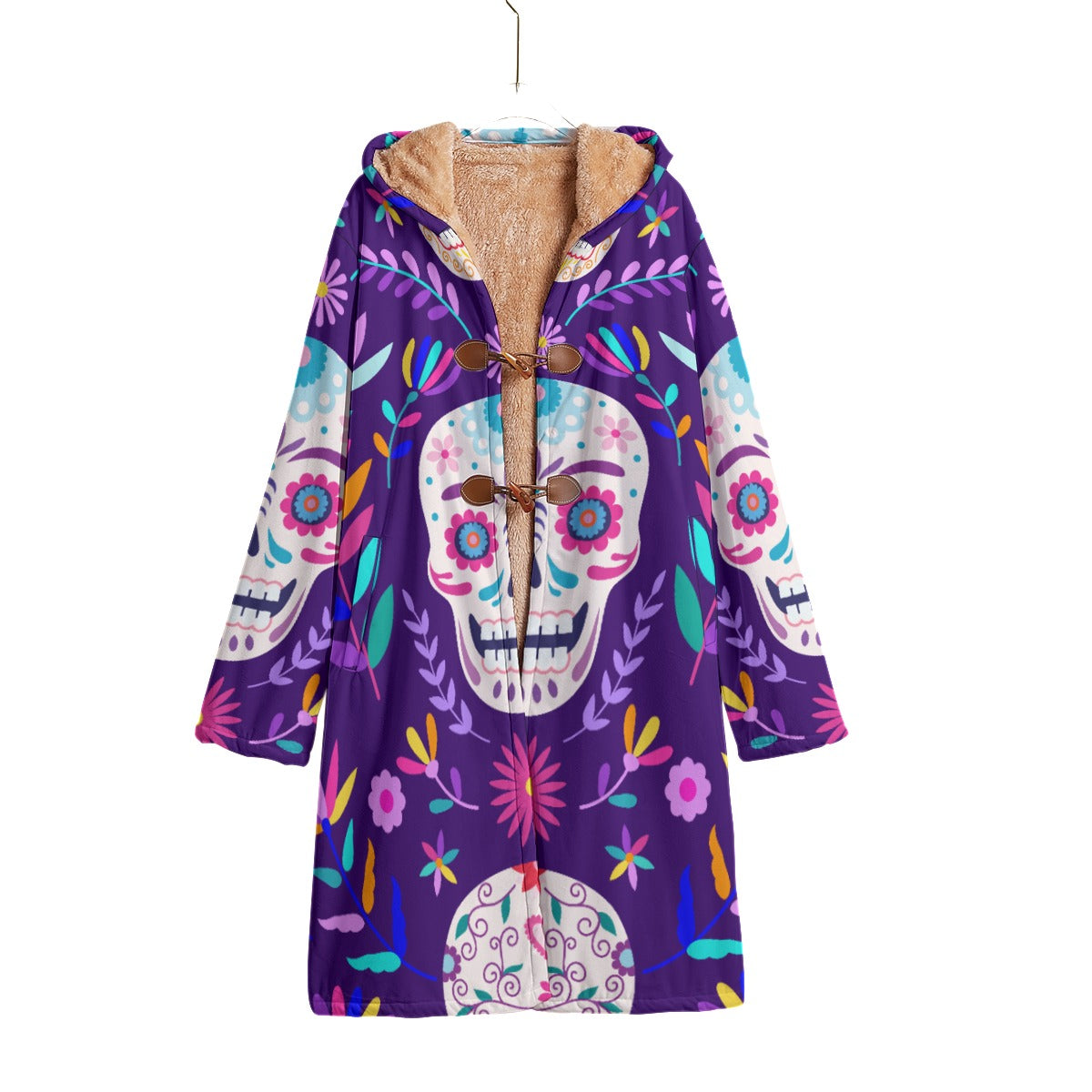 Sugar skull skeleton Halloween cloak Horn Button Long Fleece Windbreaker