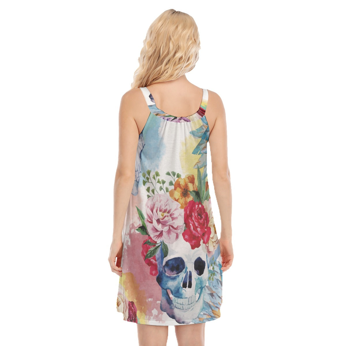 Floral skull Women's Sleeveless Cami Dress, rose skull women dress, chrismas dress, halloween dress