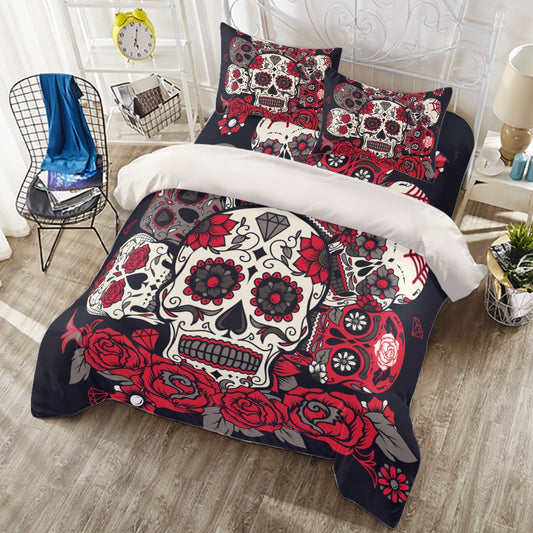 4 pcs Sugar skull floral pattern Four-piece Duvet Cover Set