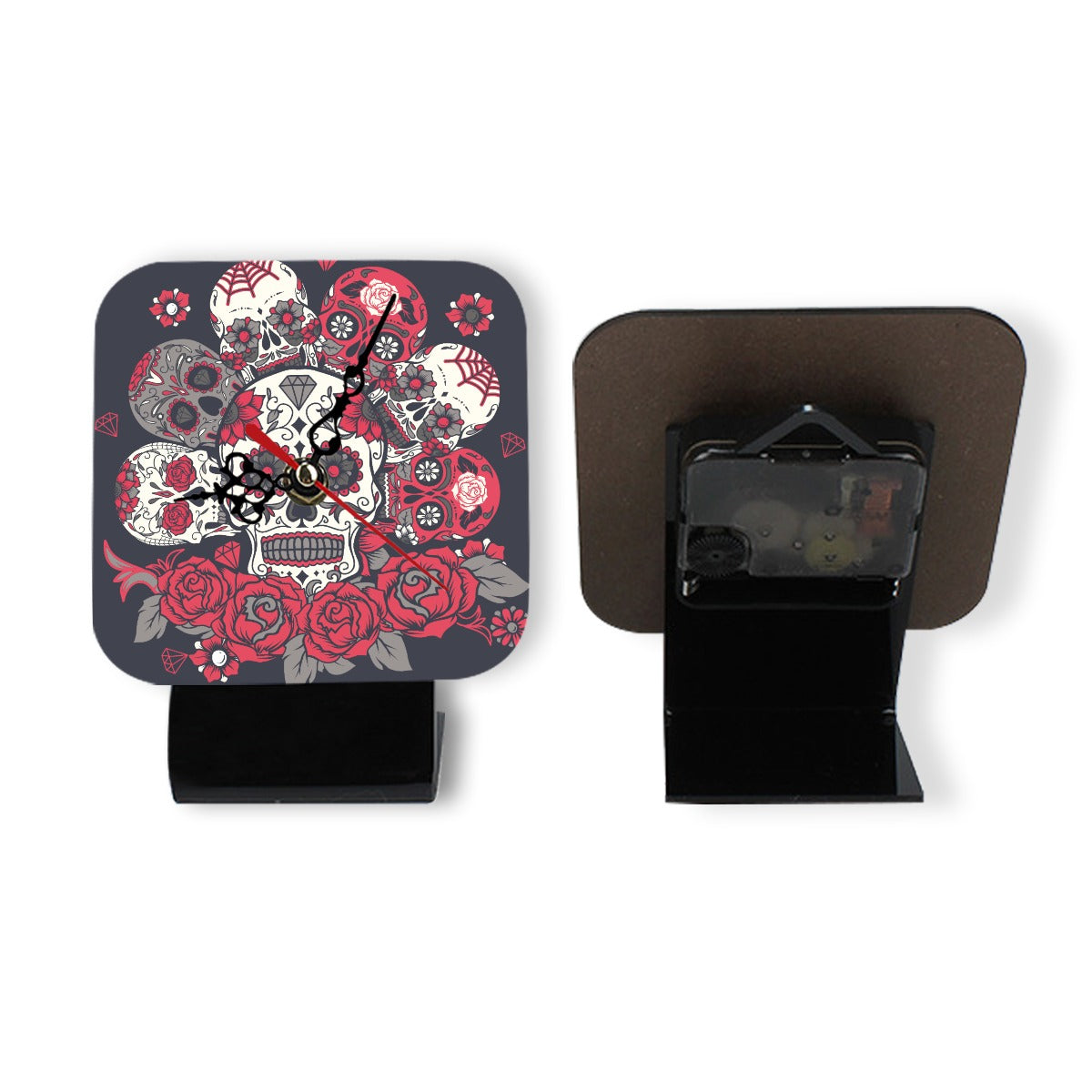 Floral sugar skull Square Shape Wood Clock