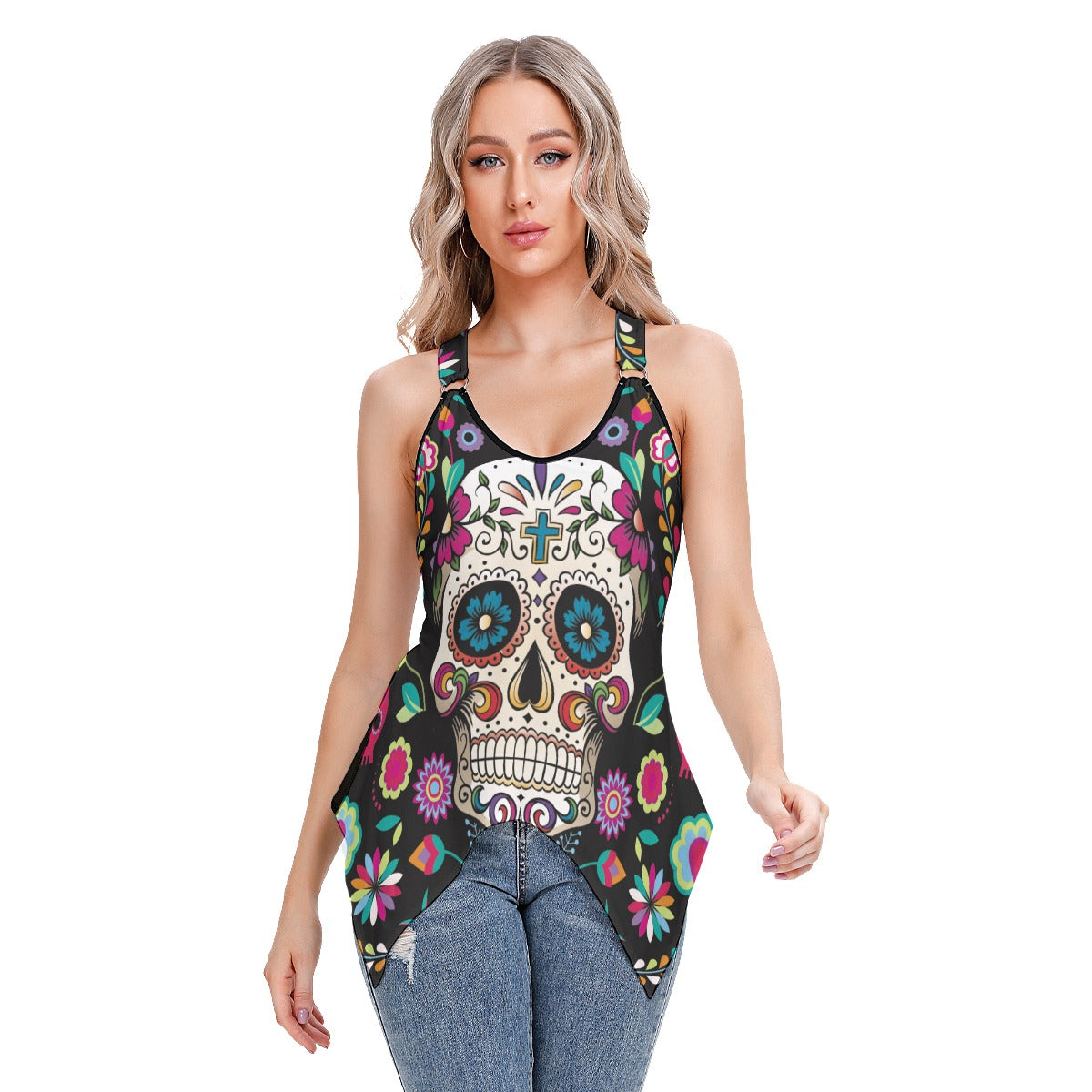 Beautiful Sugar skull Calaveras Women's Skinny Sport Tank Top