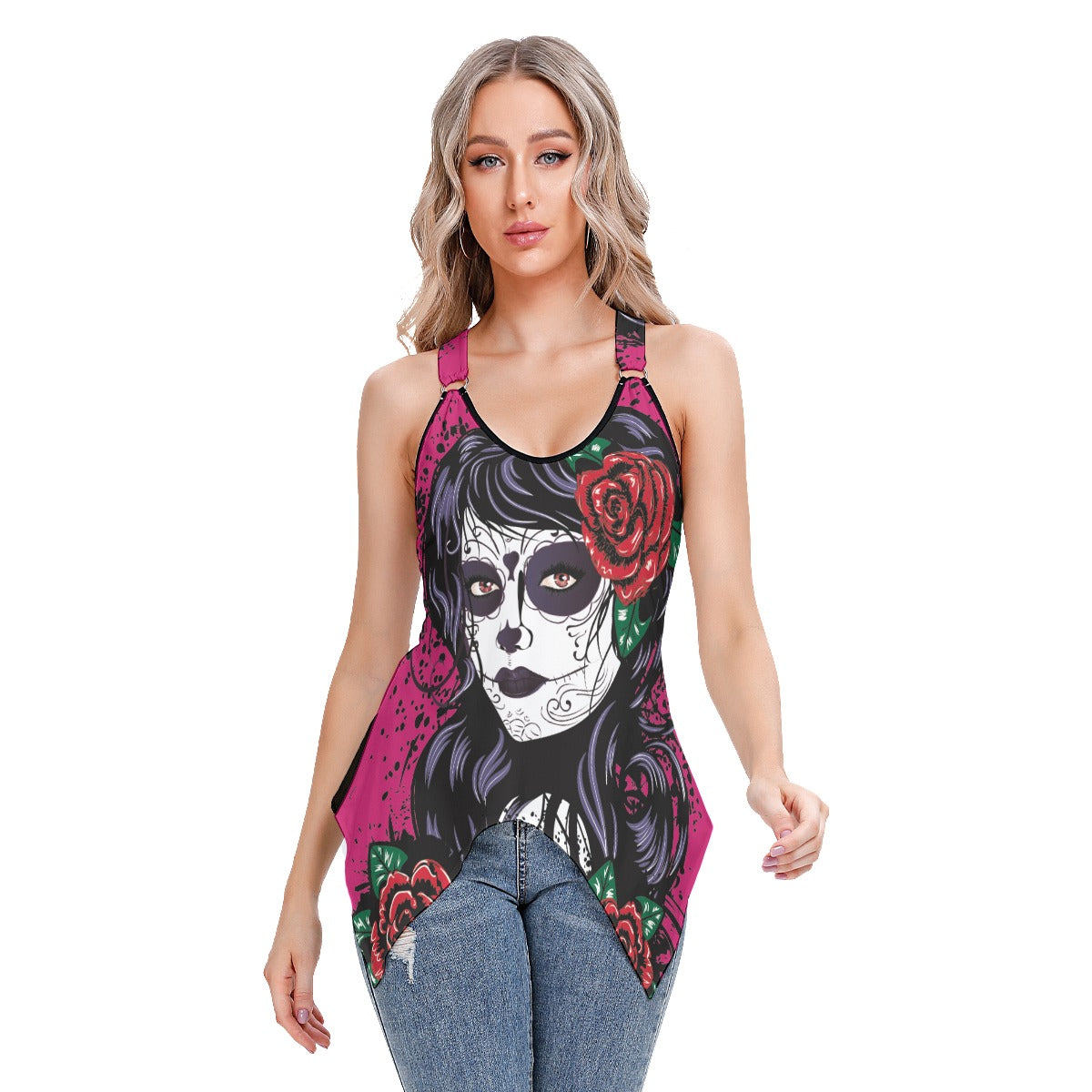 Sugar skull Girl day of the dead Women's Skinny Sport Tank Top