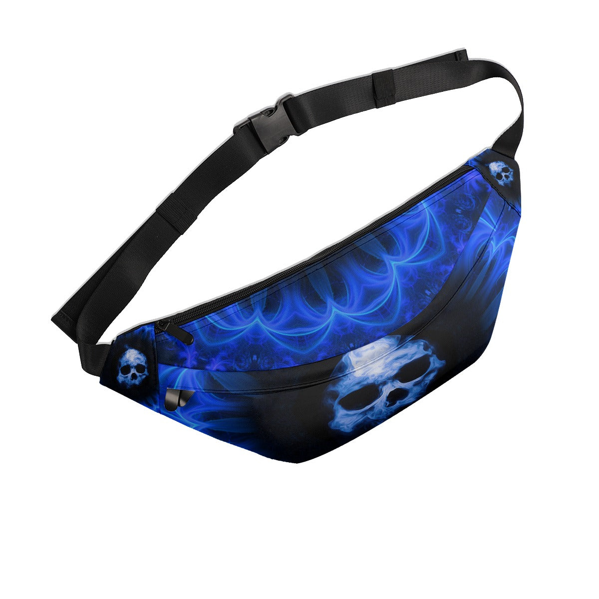Gothic skeleton Halloween Large Fanny Bag, Flaming skull Horror fanny waist bag purse