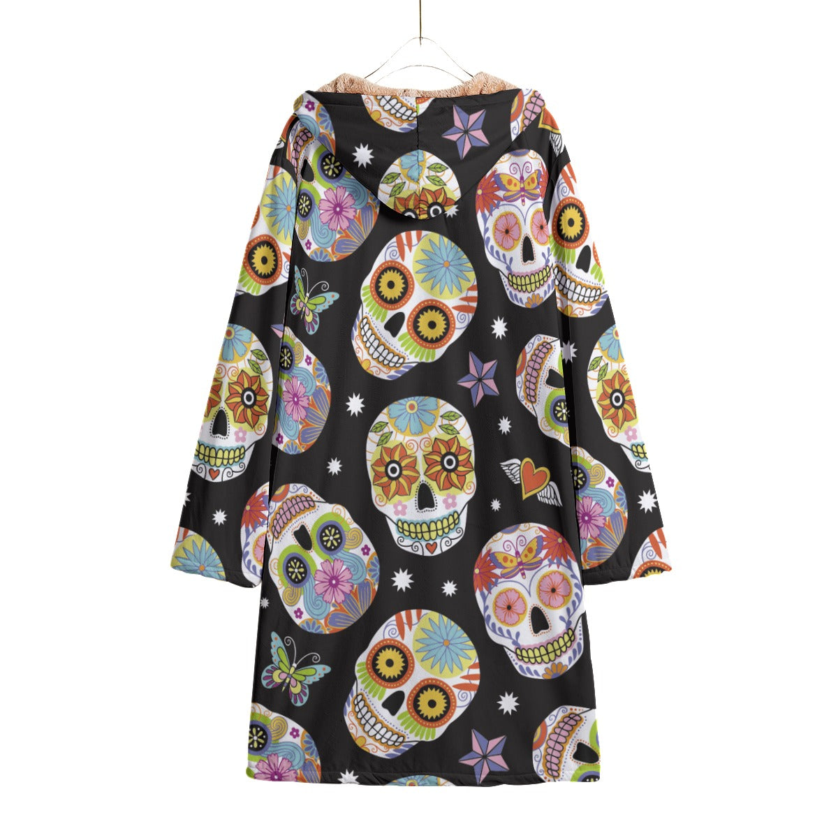 Dia de los muertos skull cloak Horn Button Long Fleece Windbreaker