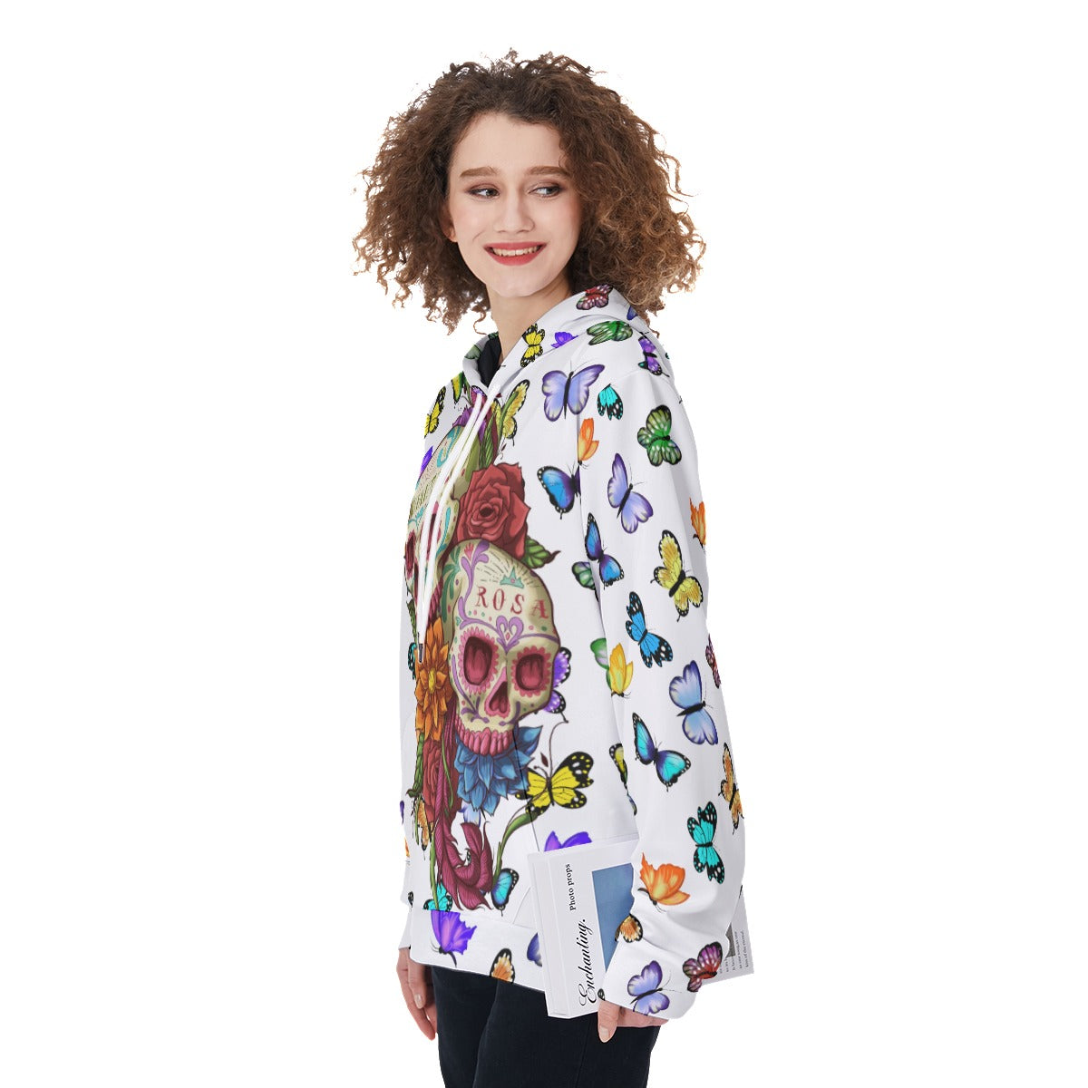 Butterfly pattern sugar skull Women's Pullover Hoodie