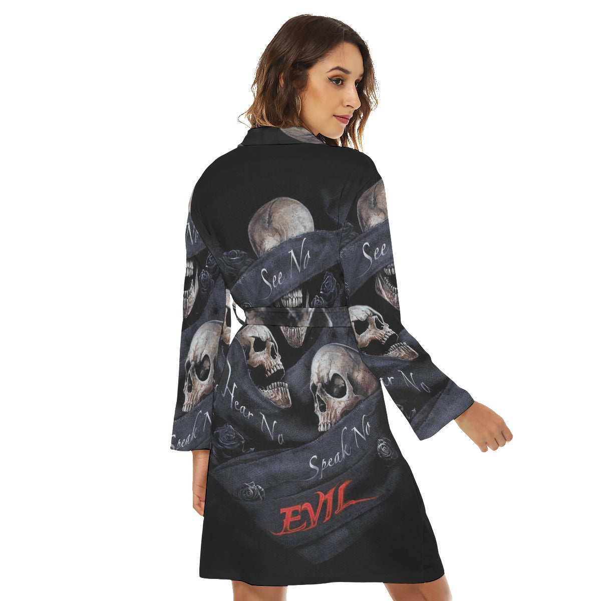 No see no hear no speak evils Women's Robe, Gothic skull bath robe pijama, skull sleep cloth