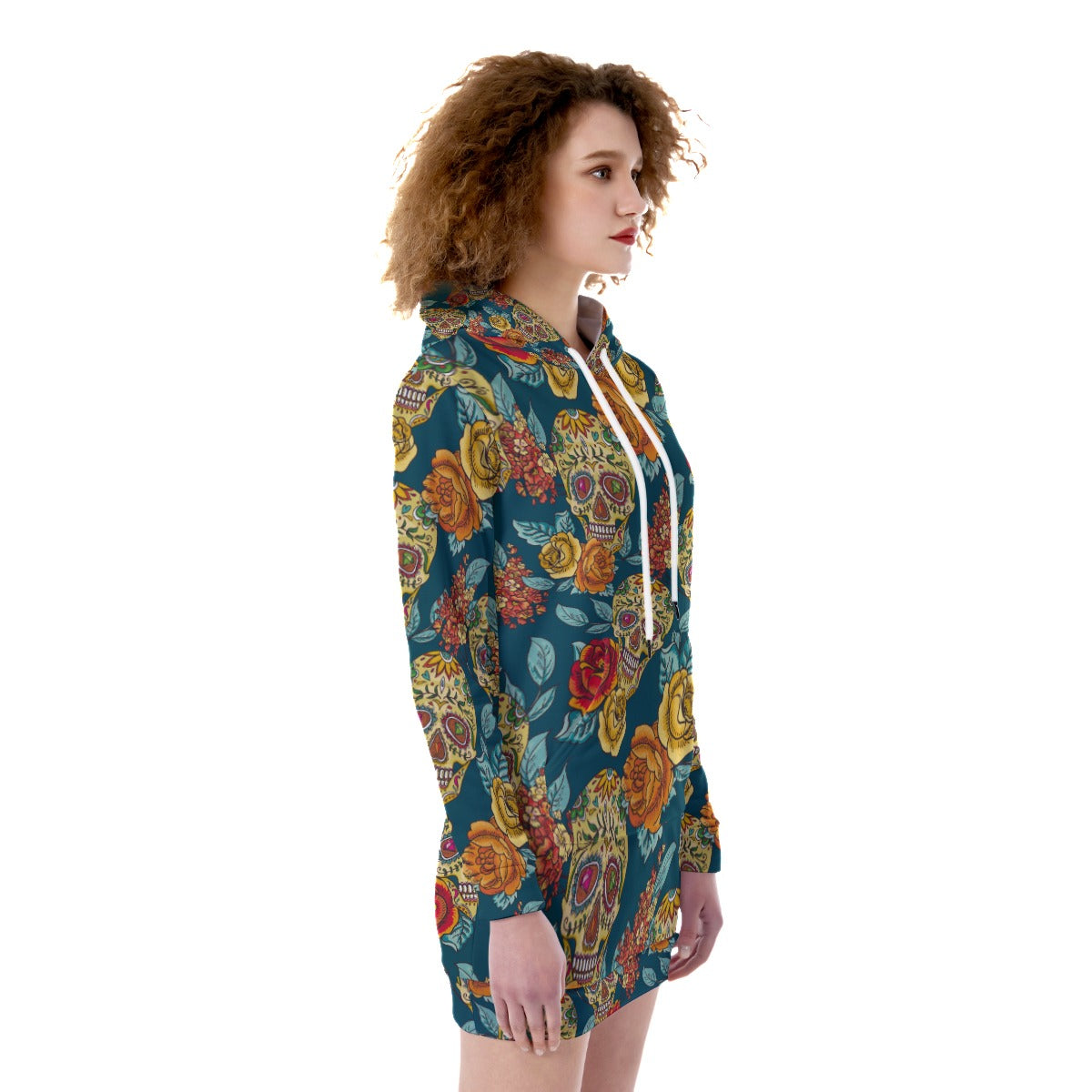 Sugar skull pattern All-Over Print Women's Heavy Fleece Long Hoodie