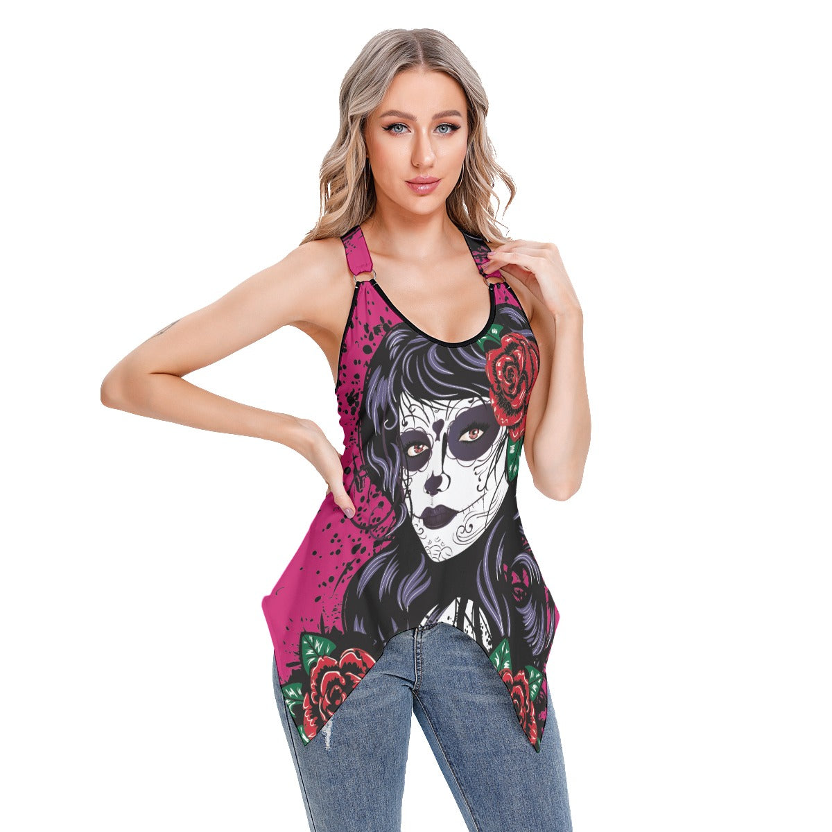 Sugar skull Girl day of the dead Women's Skinny Sport Tank Top