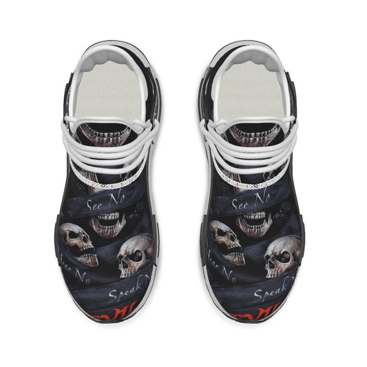 No see no hear no speak skeleton Halloween Women's Mesh Sneakers