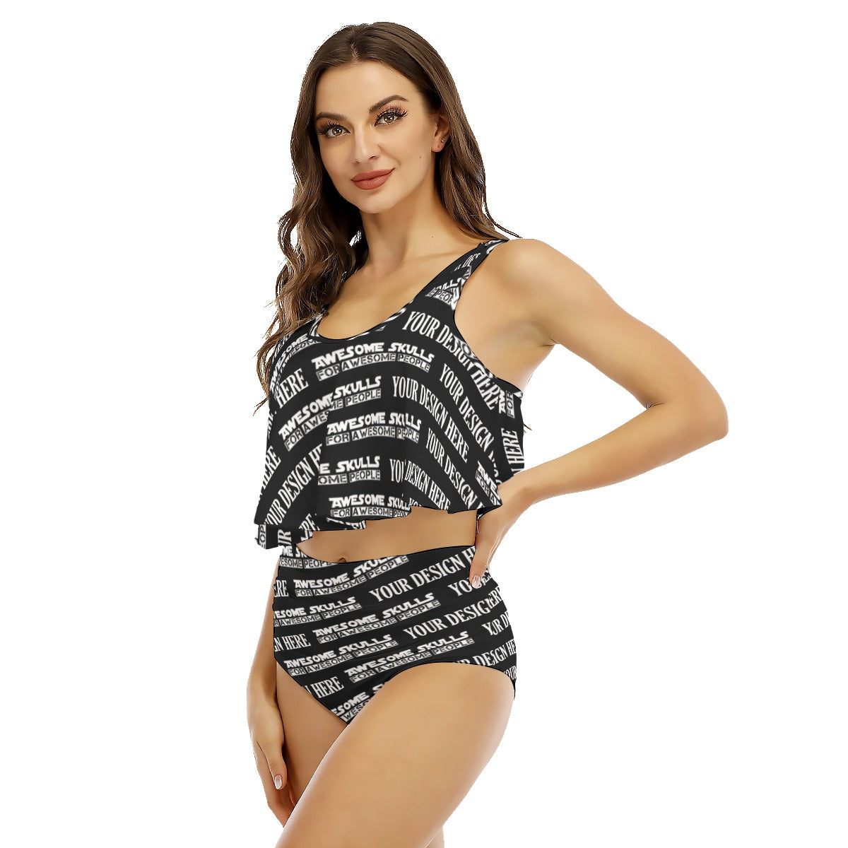 Custom Print on demand POD women's swimsuit Ruffled Vest Bikini Swimsuit