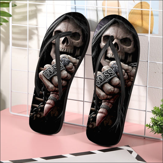 BOSS skull grim reaper Women's Flip Flops, Game over skull women's sandals flip flops shoes