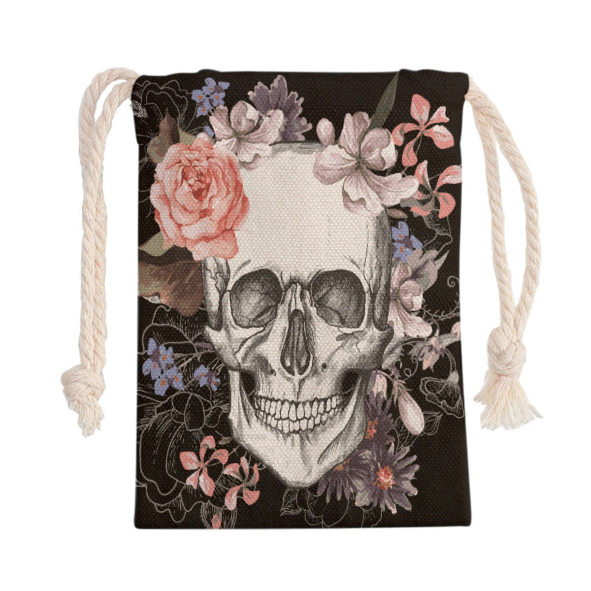 Floral rose skull Drawstring Bag