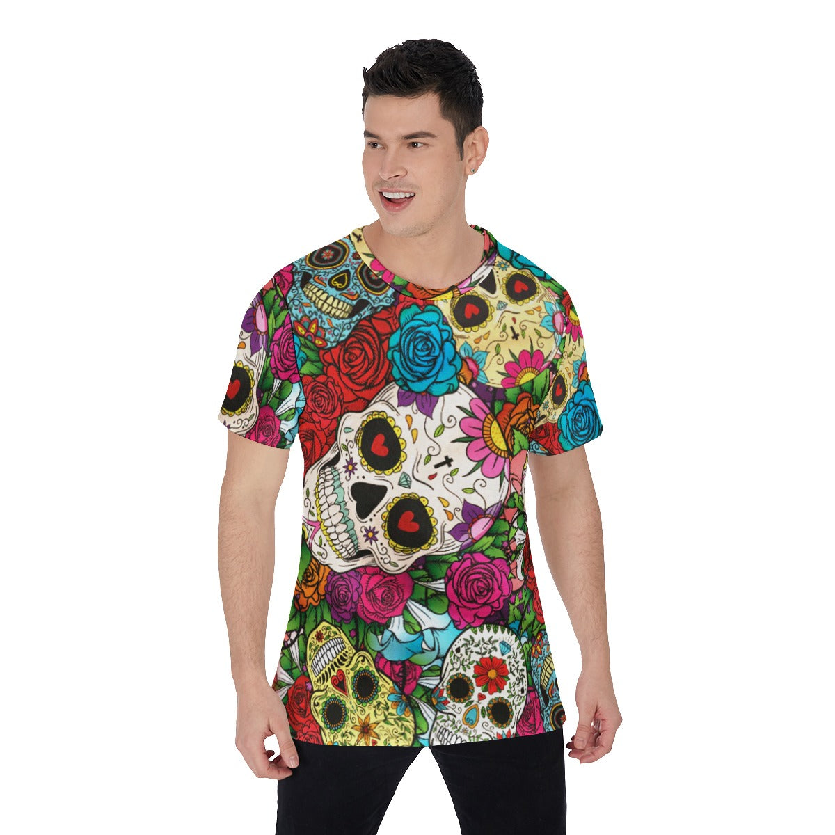 Sugar skull Men's O-Neck T-Shirt, Day of the dead V-Neck skull T-Shirt