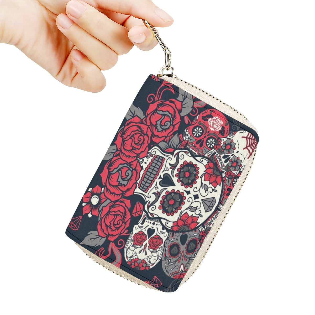 Sugar skull Day of the dead PU Card Holder, sugar skull dia de los muertos coin bag purse