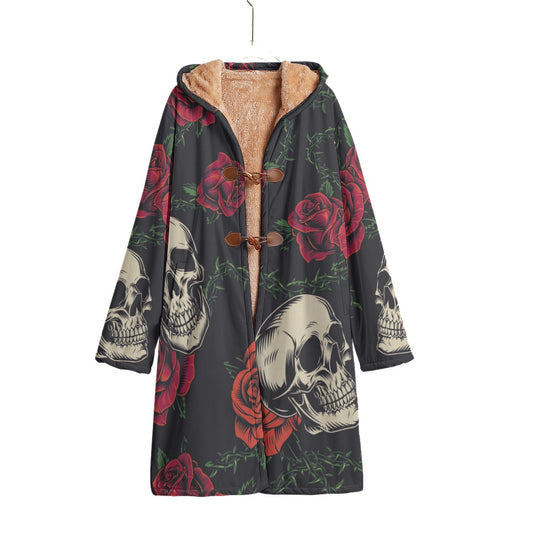Dia de los muertos candy skulls cloak Horn Button Long Fleece Windbreaker