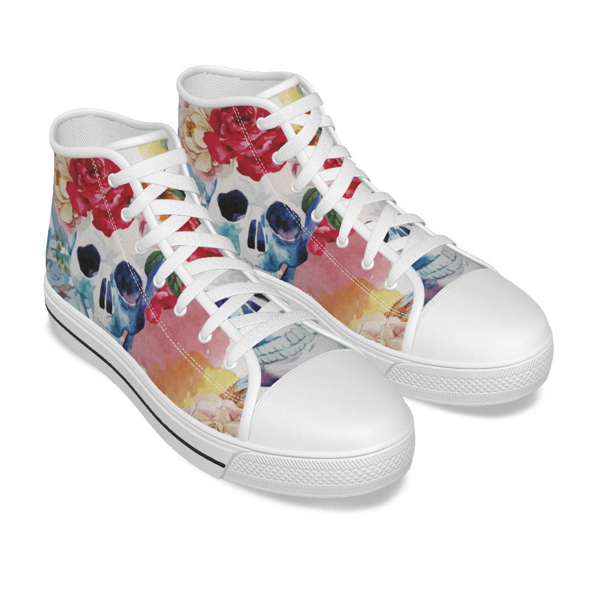 Floral sugar skull Women's Canvas Shoes, sugar skull Day of the dead high top shoes