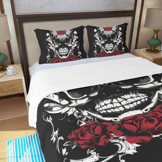 Floral rose skull Three Piece Duvet Cover Set