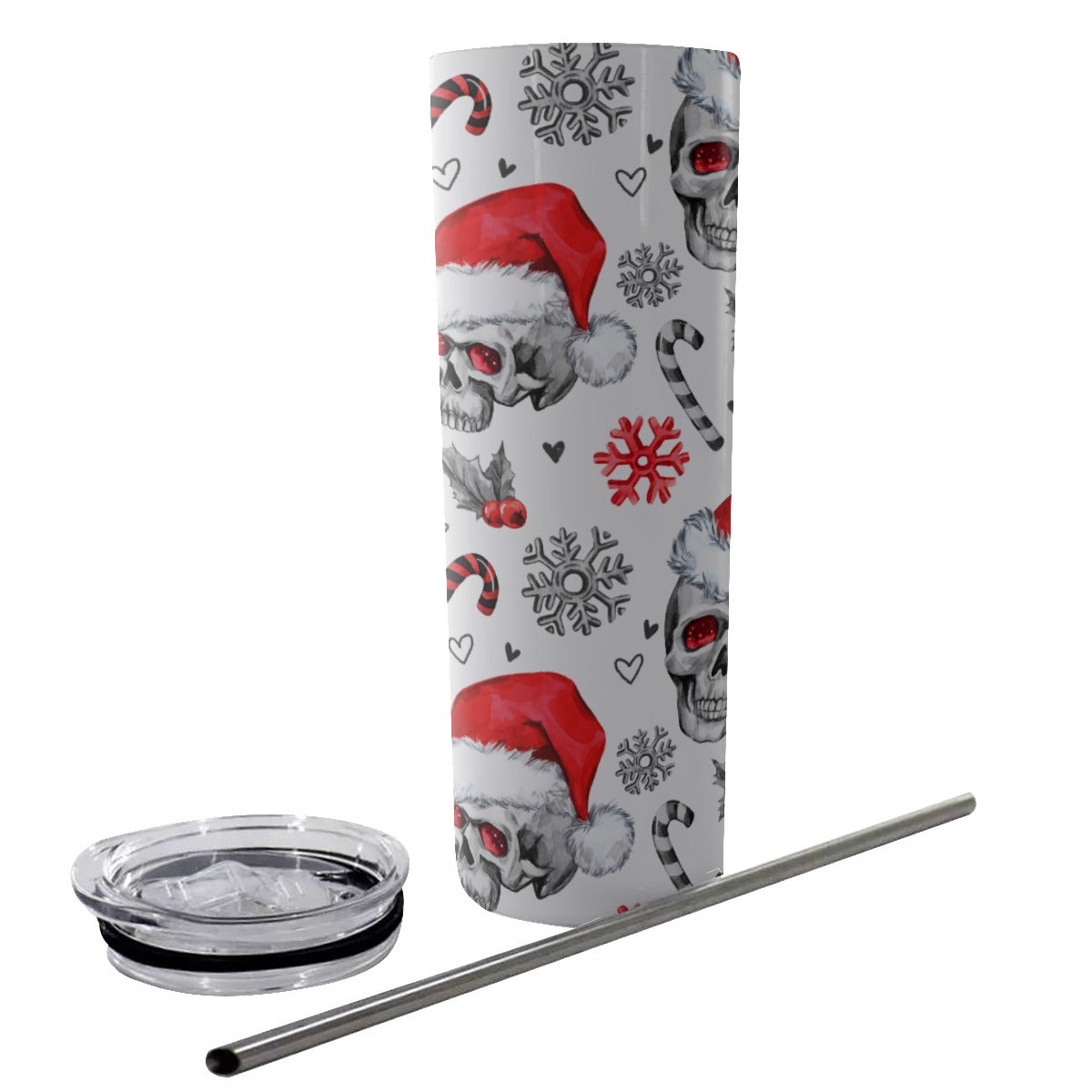 Skull Santa claus Glitter Tumbler With Stainless Steel Straw 20oz