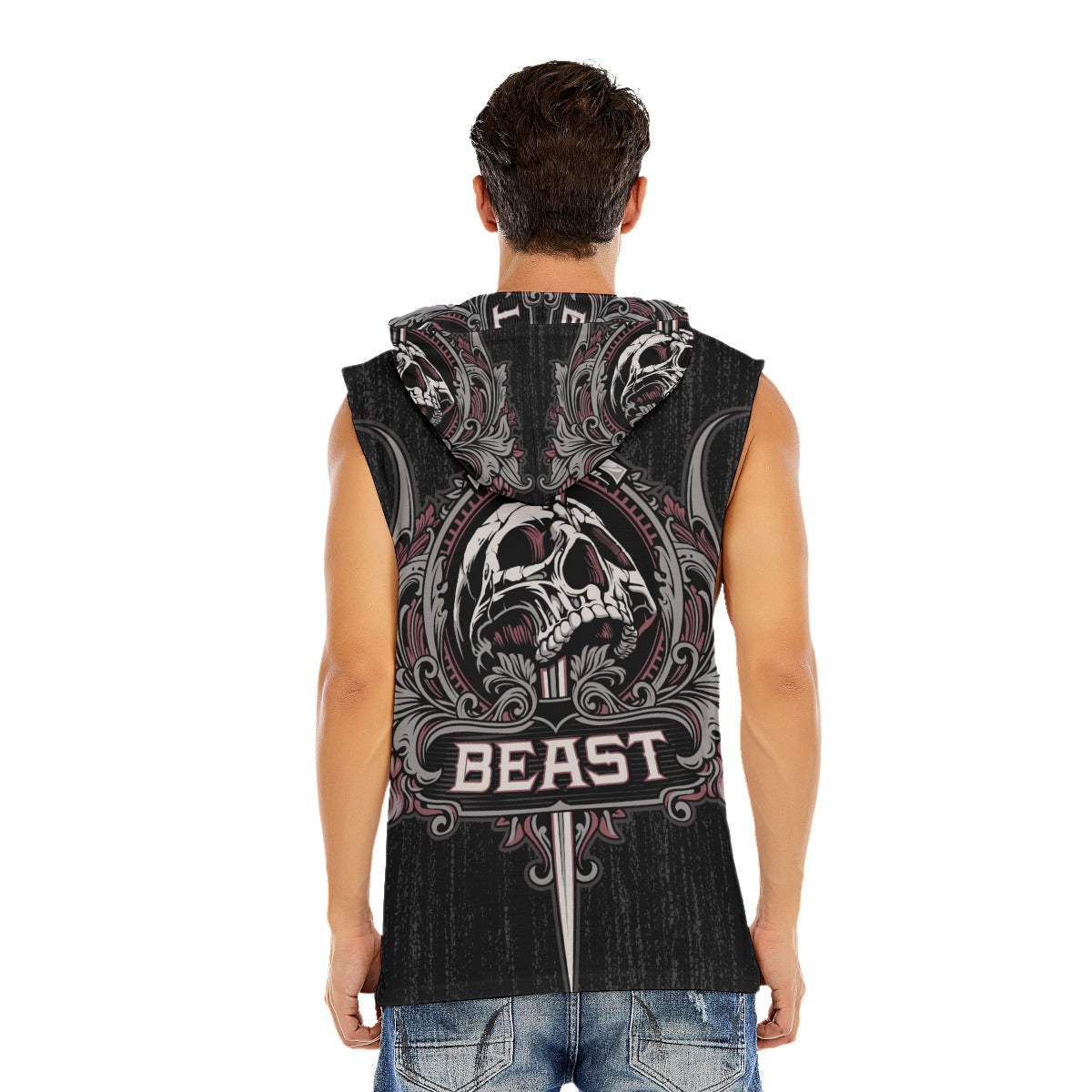 BEAST skull Men’s Hooded Tank Top, Gothic evils skeleton Hooded tank top for men