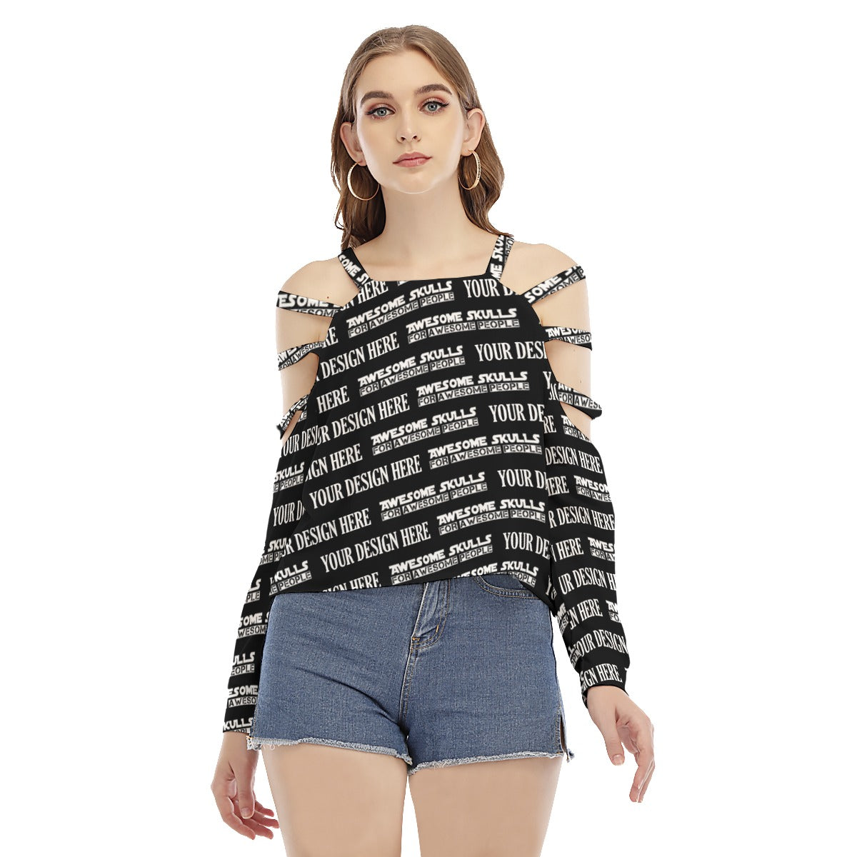 Custom print on demand pod Women's Hoodie Sweatshirt With Shoulder Hollow shoulder Strap