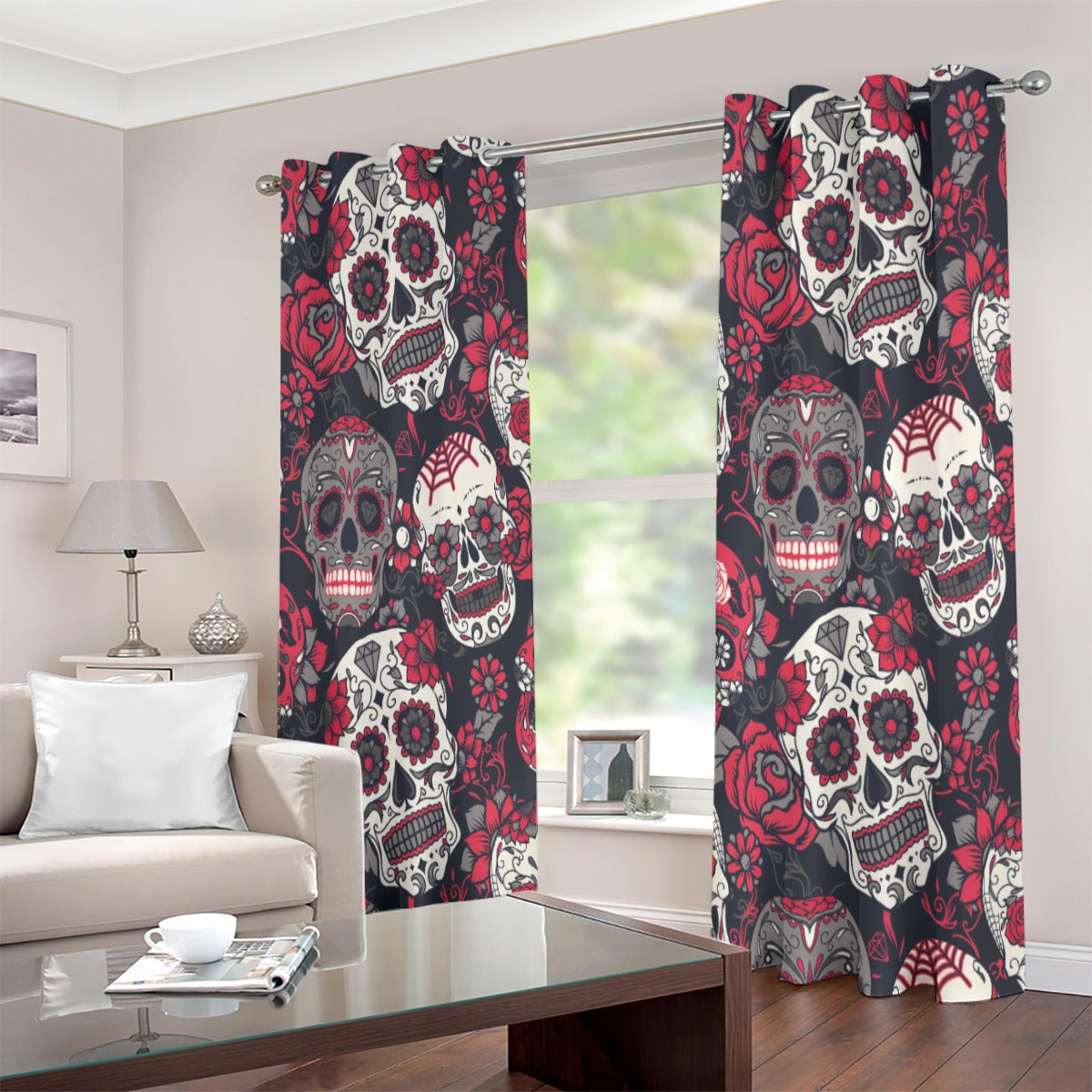 Dia de los muertos sugar skulls Grommet Curtains, sugar skull window curtain