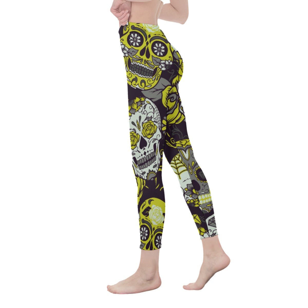 Yellow sugar skull All-Over Print Casual Leggings