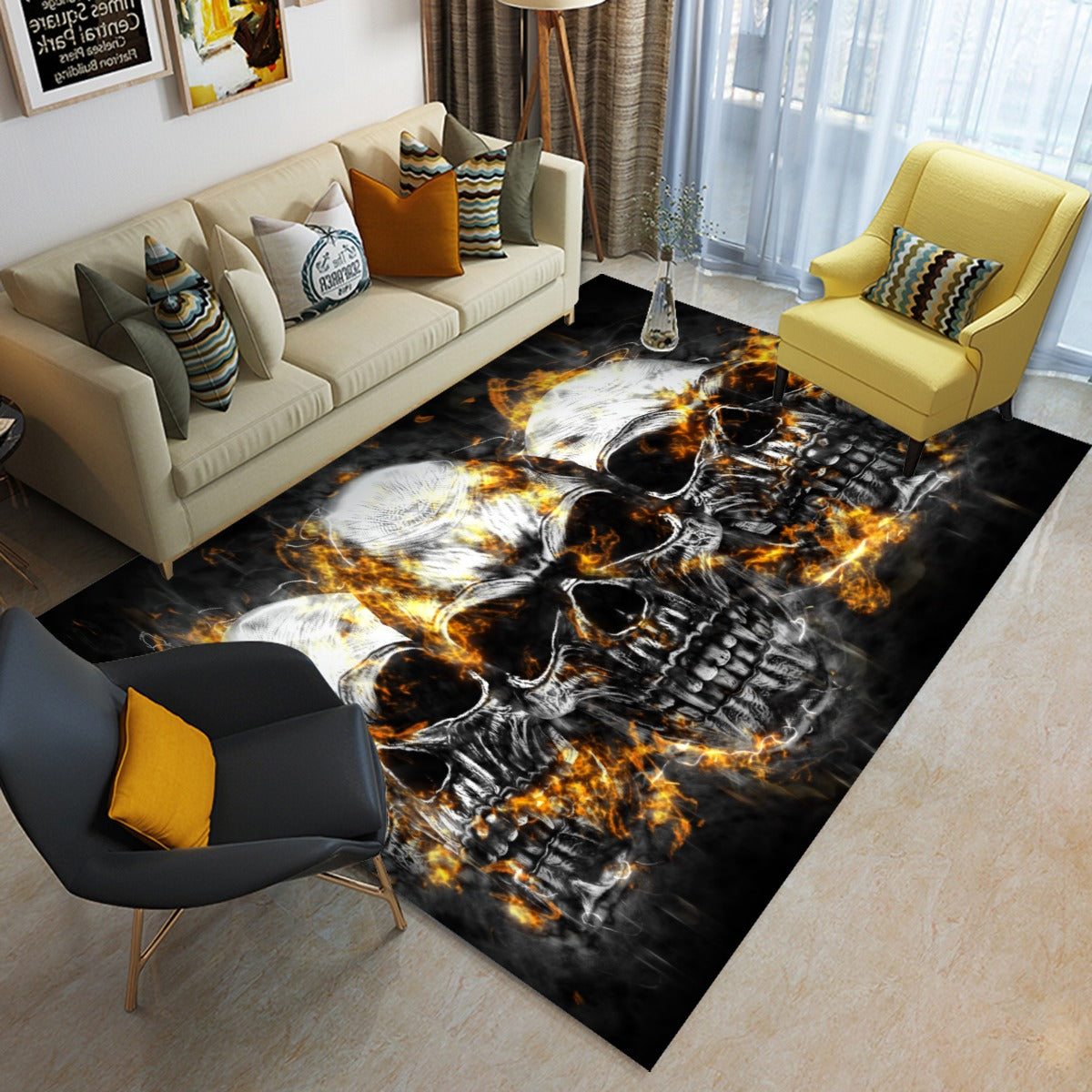 Flaming skull Foldable Rectangular Floor Mat