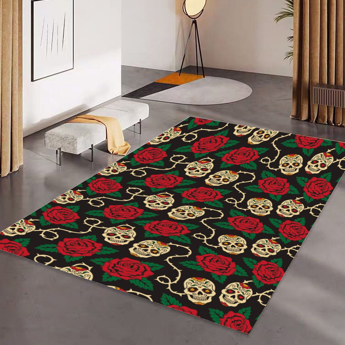 Floral sugar skull pattern day of the dead Foldable Rectangular Floor Mat