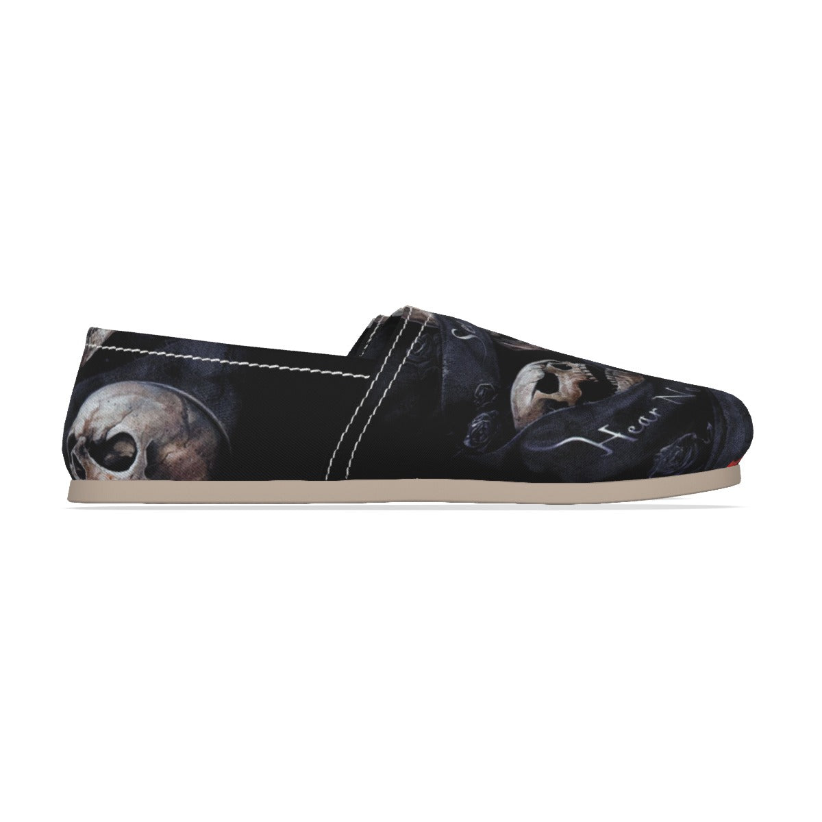 No see no hear no speak evils Women's Canvas Fisherman Shoes, grim reaper shoes, skeleton shoes