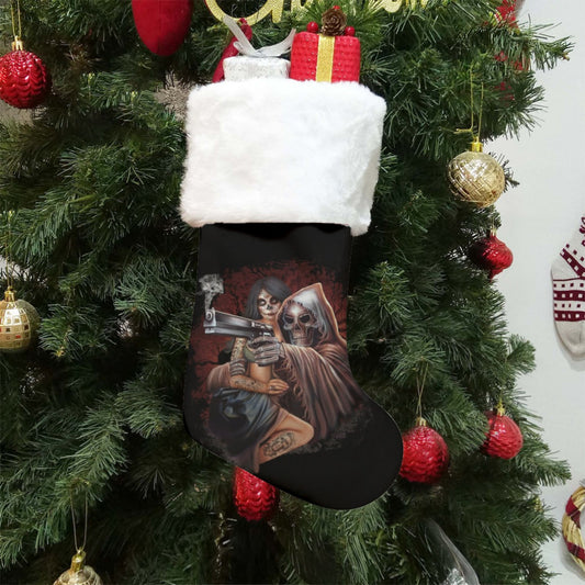 Grim reaper with girl Christmas Socks, Gothic skeleton skull christmas Xmas socks stockings