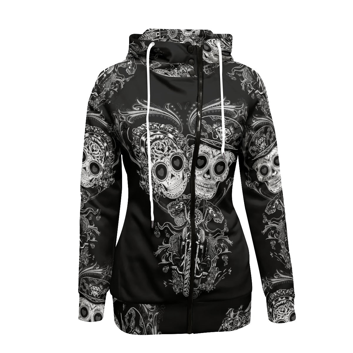 Sugar skull couple Women's Long Pullover Hoodie