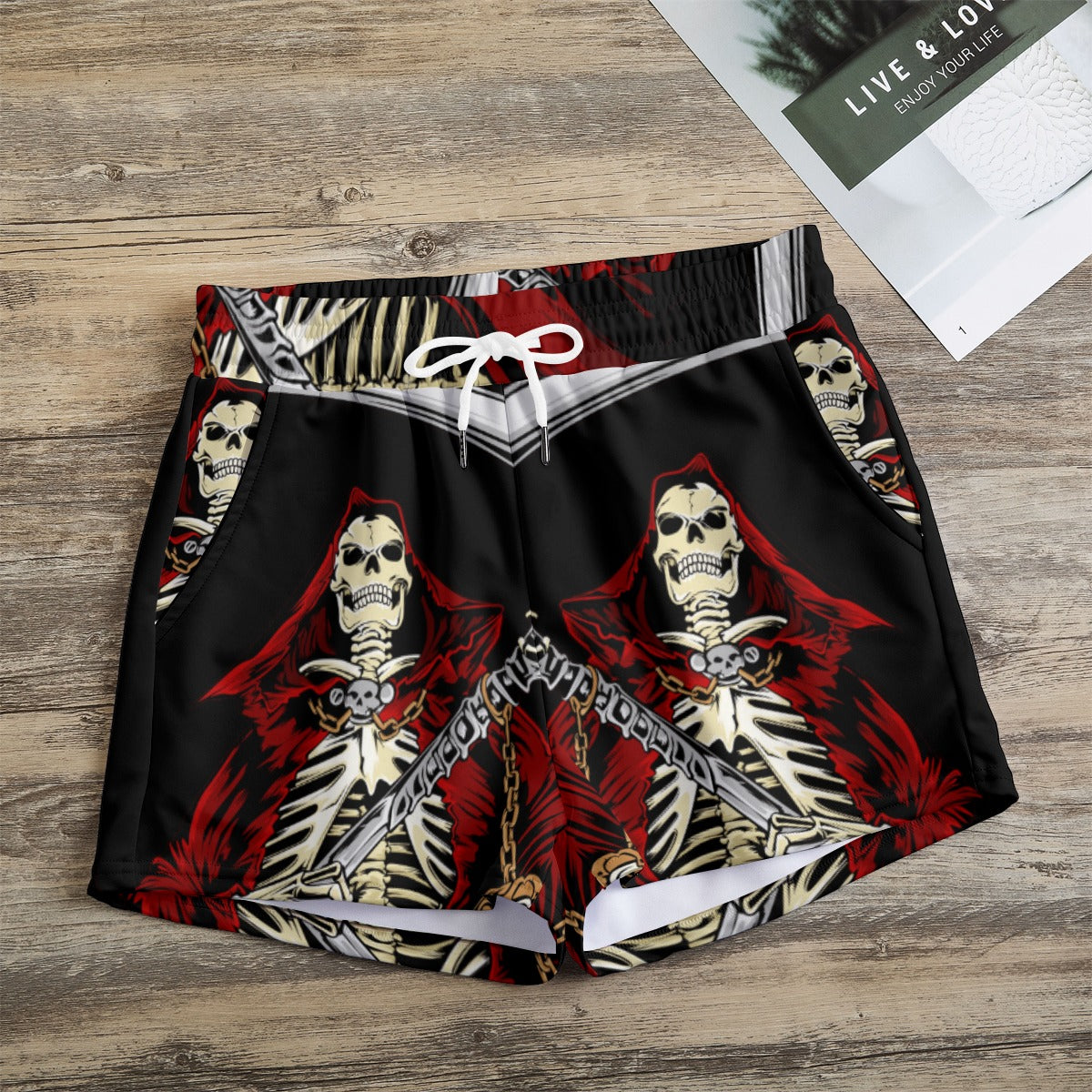 Grim reaper skull Women's Casual Shorts, Halloween shorts  for women